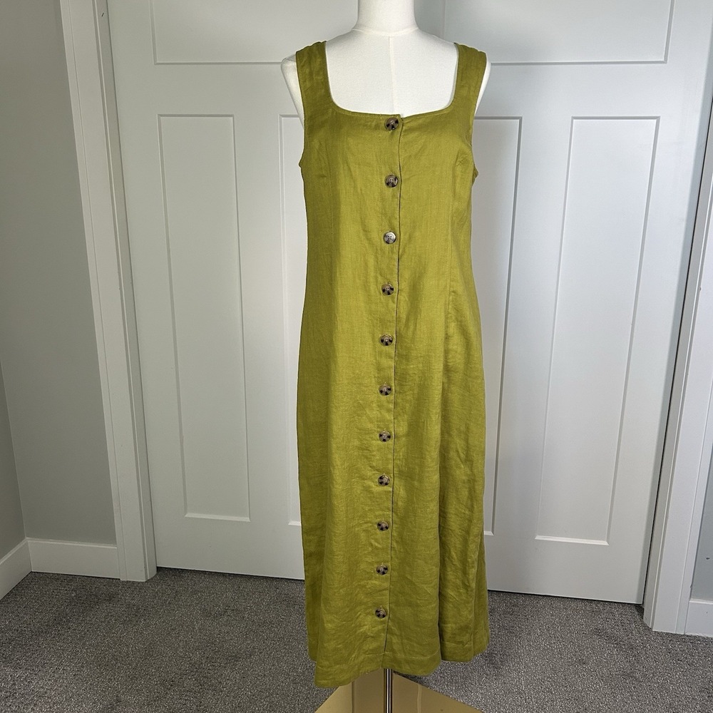 Madewell Linen Button Front Midi Dress -Women's 10- Citrus Lime NWOT